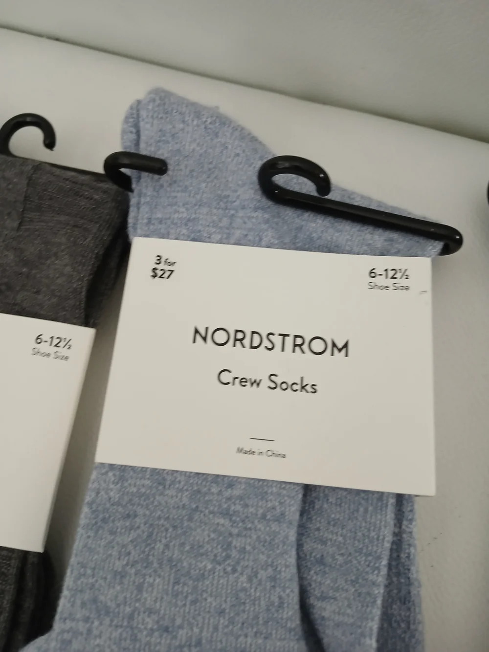 Nordstrom Men’s Crew Socks — Gray, Light Blue, Black with Blue Toe